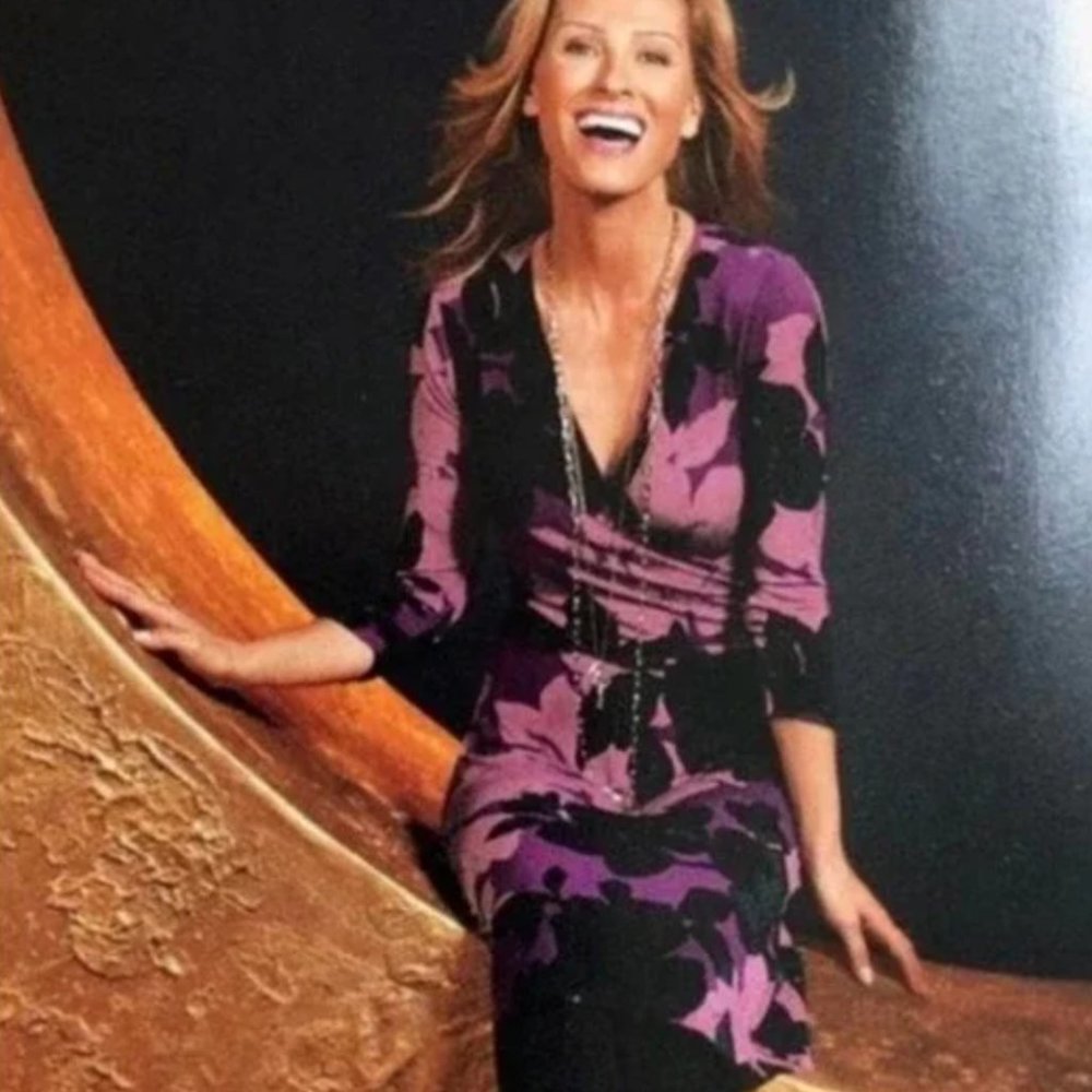 CAbi Purple Shadow Floral Wrap Jersey Dress M Pink Purple